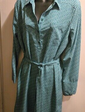 CWonder Turqoise Green Patterned Long-Sleeve Shirt Dress with Tie Waist
